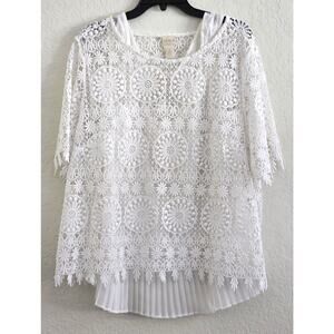 Top/Blouse-Chico's-White Crochet With Tank Top-White-Short Sleeve-Chico's 3/Lrg